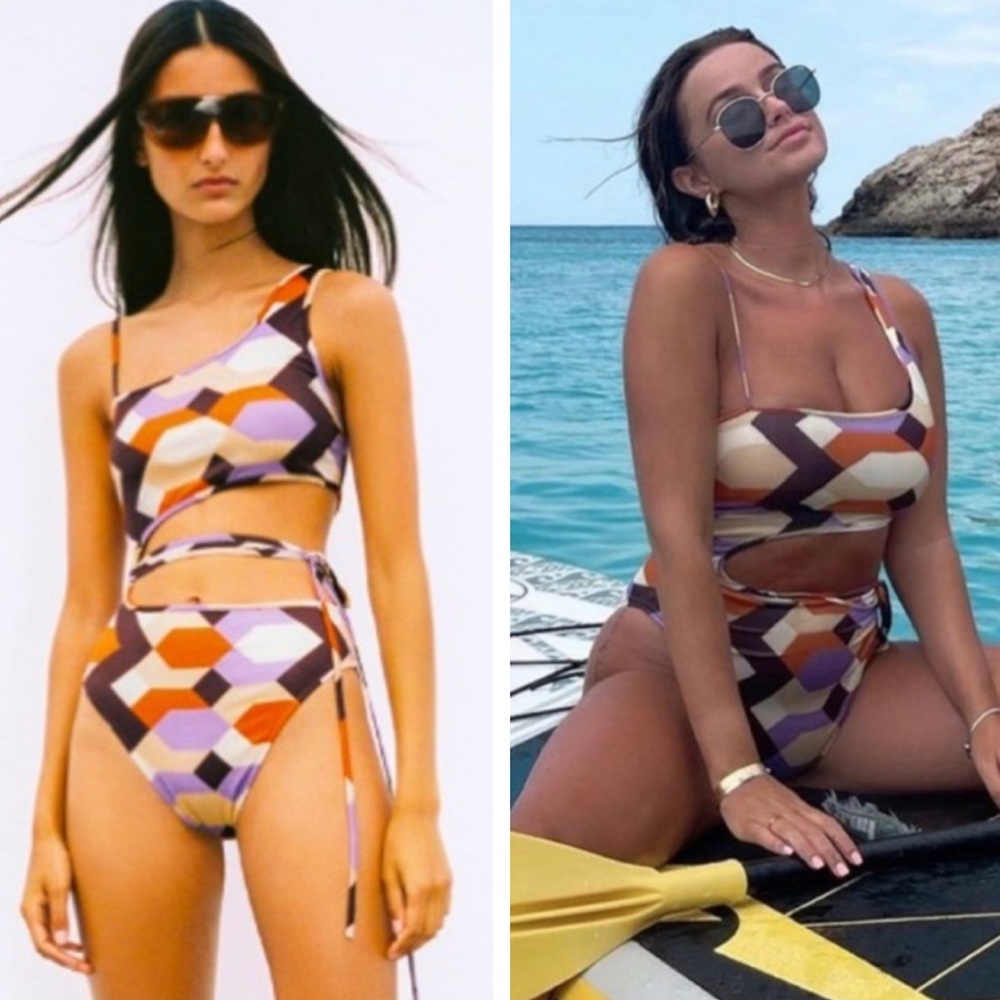 ZARA NWT MULTI COLOR GEOMETRIC PRINT BODYSUIT ORANGE PURPLE SMALL ONE PIECE